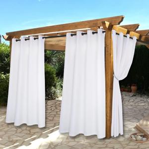 BONZER Waterproof Indoor/Outdoor Curtains for Patio - Thermal Insulated, Sun Blocking Grommet Blackout Curtains for Bedroom, Porch, Living Room, Pergola, Cabana, 2 Panels, 52 x 95 inch, White