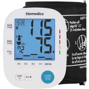 Homedics 700 Series Arm Blood Pressure Monitor for Home use, 5-Day Trend View, Irregular Heartbeat & Motion Detection, Bluetooth for Homedics Health App Sync, 2 Users, Soft Arm Cuff (9"-17")