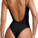 REORIA Womens Sexy Trendy Open Back V Neck Spaghetti Strap Backless Trendy Cami Bodysuit Tops (Small, Black)