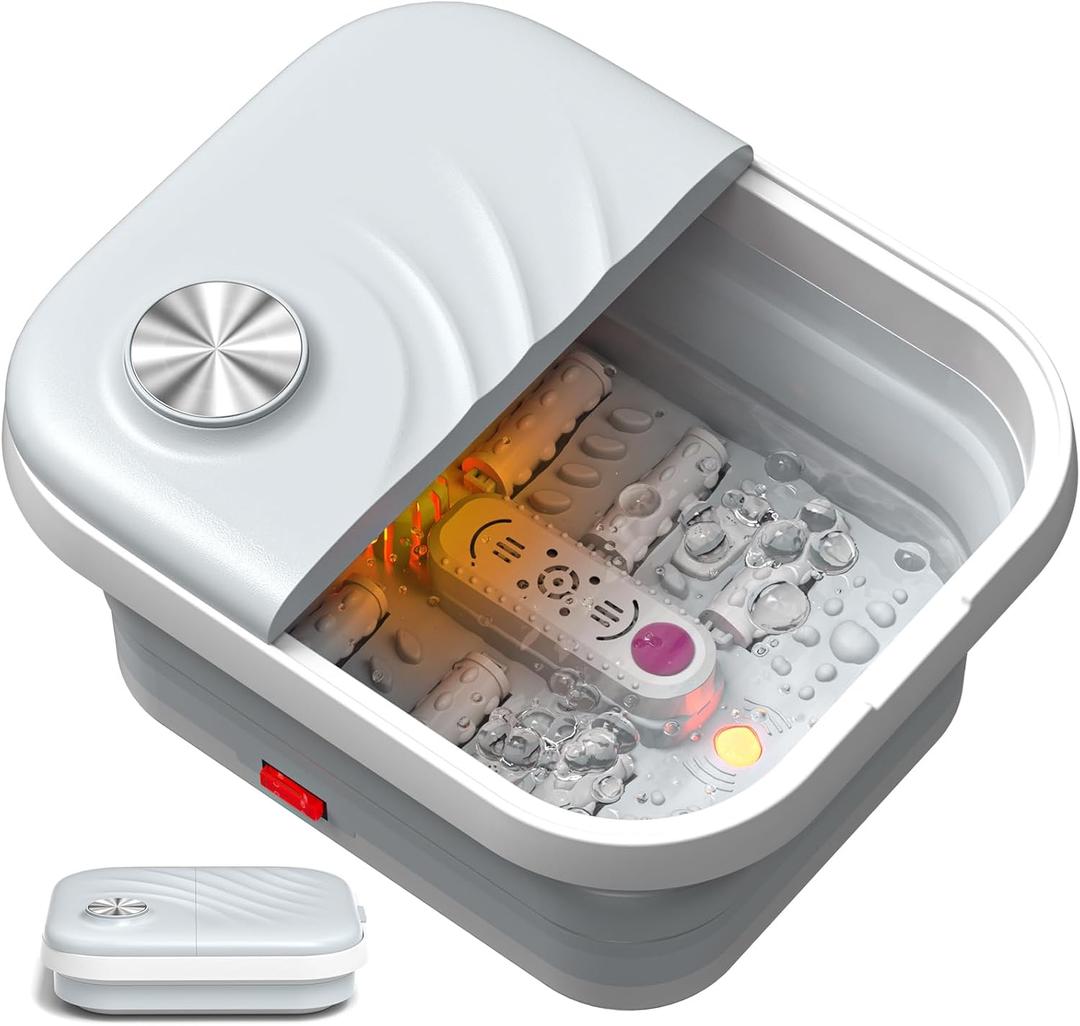 LUBBYGIM New Collapsible Foot Spa Bath with Heat, Foldable Foot Bath Massager with Bubble, Red Light, 6 Shiatsu Massage Rollers, Foot Soaking Tub with Temperature Control for Soft Feet & Relax(Gray)