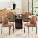 COLAMY Modern Dining Chairs Set of 2, Faux Leather Upholstered Dining Room Chairs Kitchen Chairs Dinner Chair with Curved Back and Metal Legs, Brown