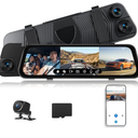 1080P Mirror Dash Cam 9.66 Inch 3 Channel Front Rear Inside View Mirror Camera Triple Mirror Dash Cam Night Vision,G-Sensor,Parking Assistance,APP Control,24H Parking Monitor,Waterproof Backup Camera