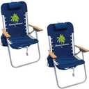 Tommy Bahama 2-Pack Hi-Boy 17" Seat Height 4-Position Lace-Up Suspension Folding Beach Backpack Chair, Navy Palm Tree