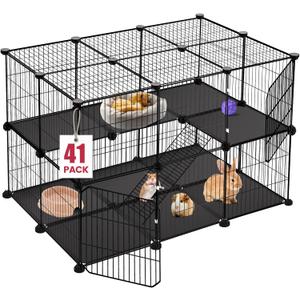 41 Panels Pet Playpen, Small Animal Playpen with 2 Doors, C&C Cage for Guinea Pigs, Rabbit, Bunny, Chicken, Hedgehogs, Puppy Play Pen Indoor Outdoor, Two-Story Metal Chicken Play Pen