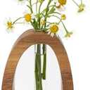 Solid Wood Frame Glass Test Tube Vase Desk Hydroponic Plant, Enhances Home and Office Environment, Small Size (Small)