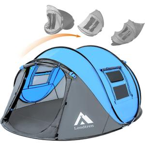 4 Person Easy Pop Up Tent Waterproof Automatic Setup 2 Doors-Instant Family Tents for Camping Hiking & Traveling (110*78*51'', Blue & Grey)
