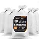Heavy Duty Sand Bags for Flooding with Tie Strings, 20 Pack Empty Woven Polypropylene Sandbags for Hurricane Flood Control, 100 lbs Capacity, 14x26 inches, White