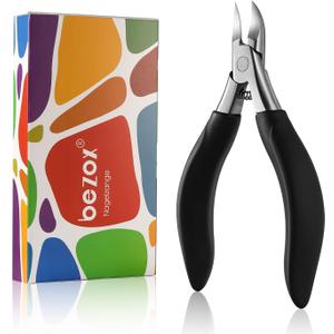 BEZOX Ingrown Toenail Clippers - Precision Thick Toe Nail Clipper for Ingrown and Curly Nails, Comfort Grip Fingernail Clipper, Ergonomic Handle Toenail Scissors for Seniors (Black)