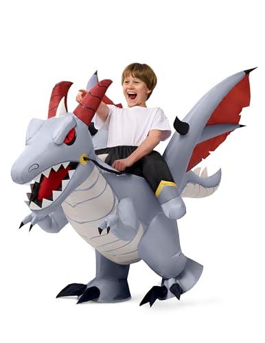 Spooktacular Creations Kids Inflatable Costumes, Ride-on 60" Dragon Halloween Inflatable Costume, Gray Dinosaur Blow-up Costumes for Halloween Cosplay Party, Themed Party,7-10Y