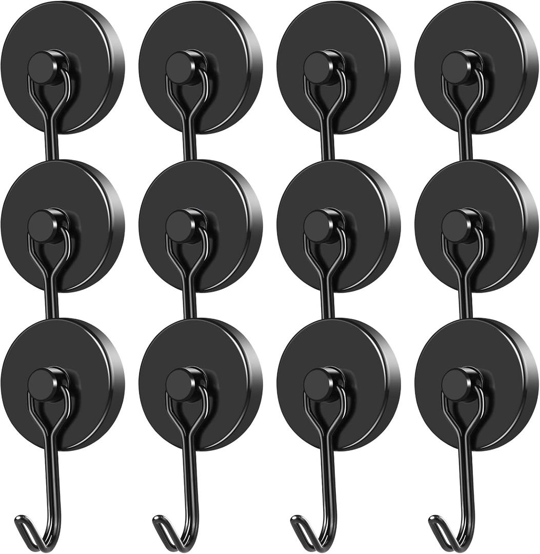 MIKEDE Magnetic Hooks 12 Pack 120Lbs Heavy Duty Neodymium Magnet Hook
Black Magnetic Swivel Hooks for Hanging Rust Proof Strong Magnets with Hook for Storage
