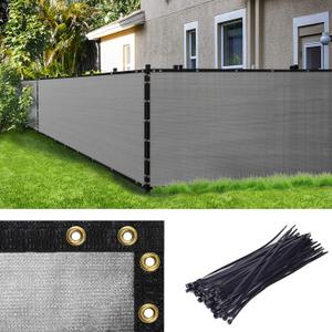 Amgo 4' x 50' Grey Fence Privacy Screen, Commercial Standard Heavy Duty Windscreen with Bindings & Grommets, 90% Blockage, Cable Zip Ties Included (We Make Custom Size) (Gray)