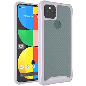 Pack of 2, TUDIA Clear Carbon Fiber Compatible with Google Pixel 5a Case 5G, [Lucion] Shock-Absorbent Transparent Slim TPU Carbon Hybrid Bumper Case for Pixel 5a 5G (Light Purple)