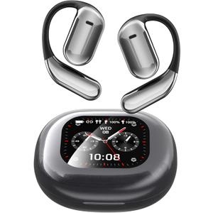 Intelligent Touch Screen Open Ear Earbuds Ultra Comfort Bluetooth 5.4 Headphones Over The Ear Earbuds with Ear Hooks IPX7 Waterproof Bone Conduction Earbuds for Running Fitness Sport Workouts,Grey
