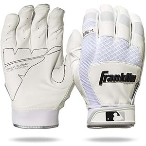 Franklin Sports MLB Baseball Batting Gloves - Shok-Sorb X Batting Gloves for Baseball + Softball - Adult + Youth Padded Non-Sting Pairs - White - Adult X Large