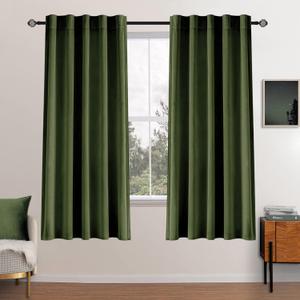 MIULEE Velvet Curtains 63 inch Length 2 Panels - Luxury Blackout Curtains for Bedroom Living Room Thermal Insulated Super Soft Window Drapes Back Tab, Olive Green, W52 x L63 inches (52"W x 63"L (Pack of 2), Olive Green)