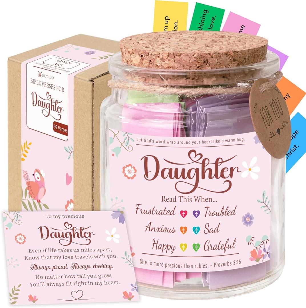 Bible Verses Jar for Daughter  Christian Gifts for Daughter, 92 Color-Coded Bible Verses Read This When | Faith Encouragement Birthday Gifts