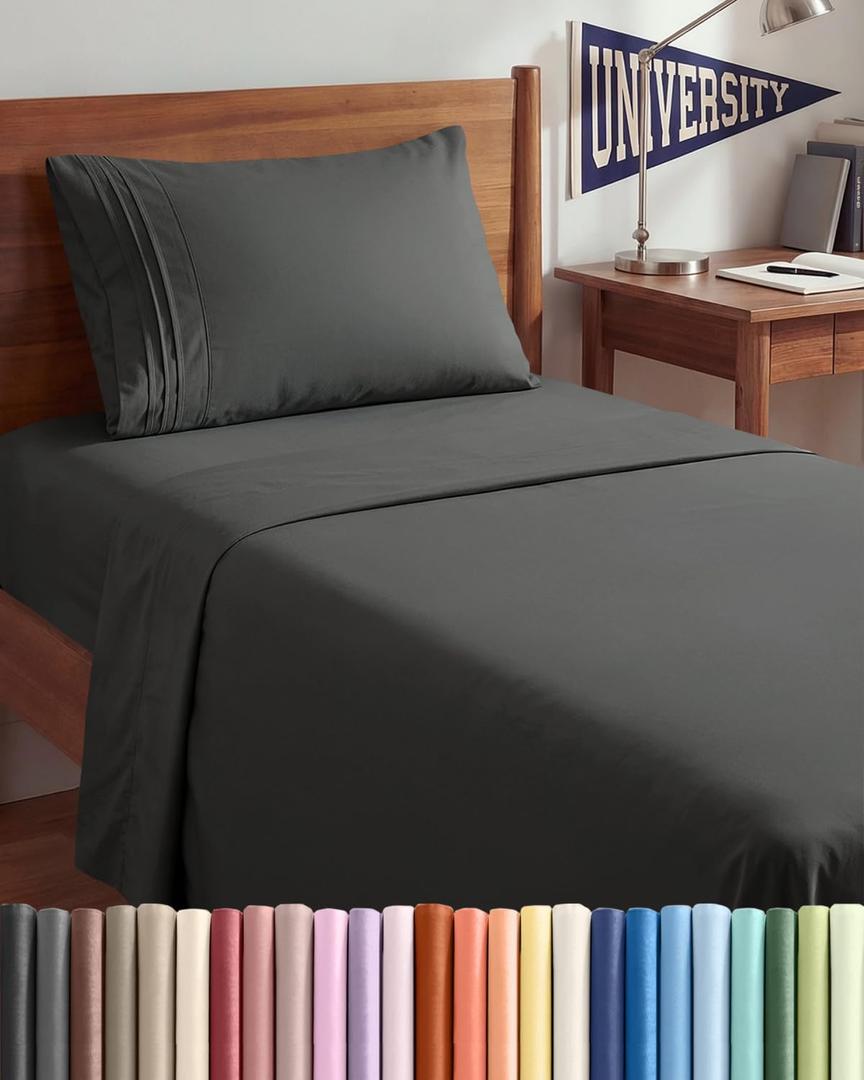 Twin XL Size 3 Piece Sheet Set - Comfy Breathable & Cooling Bed Sheets Set - Hotel Luxury Bedding for Women, Men, Kids, Teens, Boys & Girls - Deep Pockets, Soft and Wrinkle Free - Oeko-Tex - Charcoal
