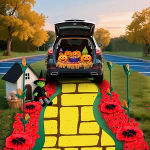 137pcs Wizard Trunk or Treat Kit Halloween Trunk or Treat Decoration Yellow Brick Runner Red Poppy Flowers Fairy Garden Corn Set for Photo Props Halloween Cosplay Party Scene