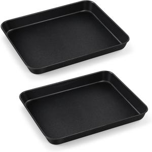 TeamFar Toaster Oven Pans, 10.5 x 8 x 1 Inch Carbon Steel Baking Pan Tray for Compact Ovenware, Non-Toxic & Non-Stick, Roll Edge & Easy Clean, 2 PCS