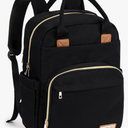 RUVALINO Diaper Bag Backpack, Multifunction Travel Pack Maternity Baby Changing Bags, Large Capacity, Waterproof, Deep Black, Polyester