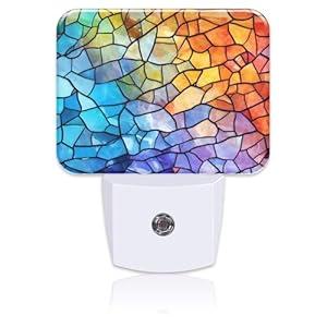 Uiaoiais Multicolored Stained Glass Pattern Night Light, Colorful Glass Nightlight Plug into Wall with Dusk to Dawn Sensor for Kid Girls Boys Women Men Bedroom, Hallway, Kitchen, Bathroom, Stairs Decor