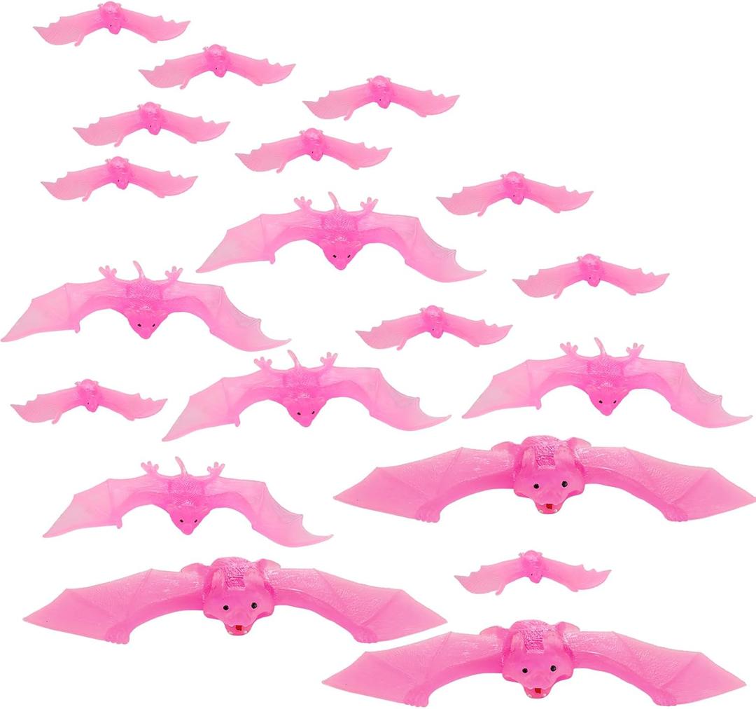 Liliful 50 Pcs 3 Size Halloween Hanging Bats Decorations Creepy Flying Rubber Bats Decor Realistic Figurine for Halloween Indoor Outdoor Party Supplies Prank Toy Haunted Decoration(Pink)