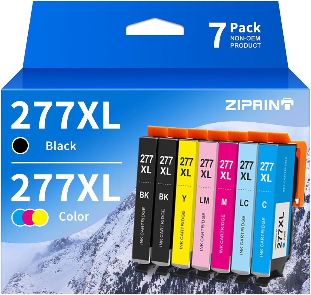 ZIPRINT Remanufactured Ink Cartridge Replacement for Epson 277XL 277 T277 to Use with XP-850 XP-860 XP-950 XP-960 XP-970 Printer (2 Black, 1 Cyan, 1 Magenta, 1 Yellow, 1 Light Cyan, 1 Light Magenta)