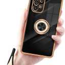 for Samsung Galaxy A53 Case, A53 5G Case for Women Electroplating Gold Edge, Luxury Elegance Single Color Bottoms Full Camera TPU Protection Cover with 360 Kickstand for Samsung A53 5g (Dark)