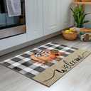 Fall Front Door Mat Indoor Entrance, Thanksgiving Welcome Orange Pumpkin Non Slip Doormat Absorbent Resist Dirt Floor Mats Washable Low Profile Sunflower Plaid Inside Rugs for Entryway, 16''x24''