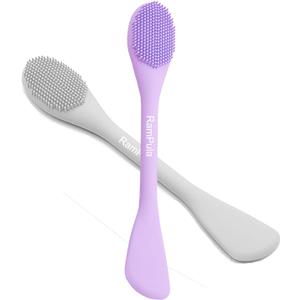 4 x RamPula Silicone Facial Mask Applicator Face Masks Skincare Brush Facial Scrubber Double-Head Lotion Spatula Scoop for Makeup,Foundation,Cream,Lotion,Moisturizer,Gel,Peel,Mud Masks (Purple+Gray)