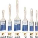 Bates- Paint Brushes, 6 Pack, Treated Wood Handle, Paint Brushes for Walls, Stain, Furniture, 6 Pack, 1, 1.5, 2, 2.5