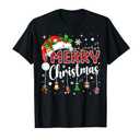 Merry Christmas Red Santa Hat Reindeer Xmas Matching Family T-Shirt, Size: S