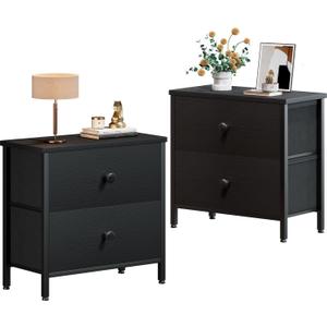 BOLUO Black Nightstand Set of 2, Large Night Stand with Drawers Set 2 Drawer Dresser for Bedroom Modern (Large 2 pcs)