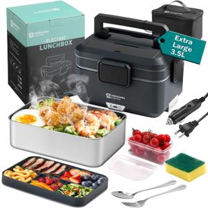 Annie & Mia Design Electric Lunch Box for Adults, 100w 3.5L 2-Layer Portable Food Warmer, Dual Mode 2.5L + 1L Heated Lunch Box for Adults, Home/Car/Office/Truck Use, Lonchera Elctrica Porttil