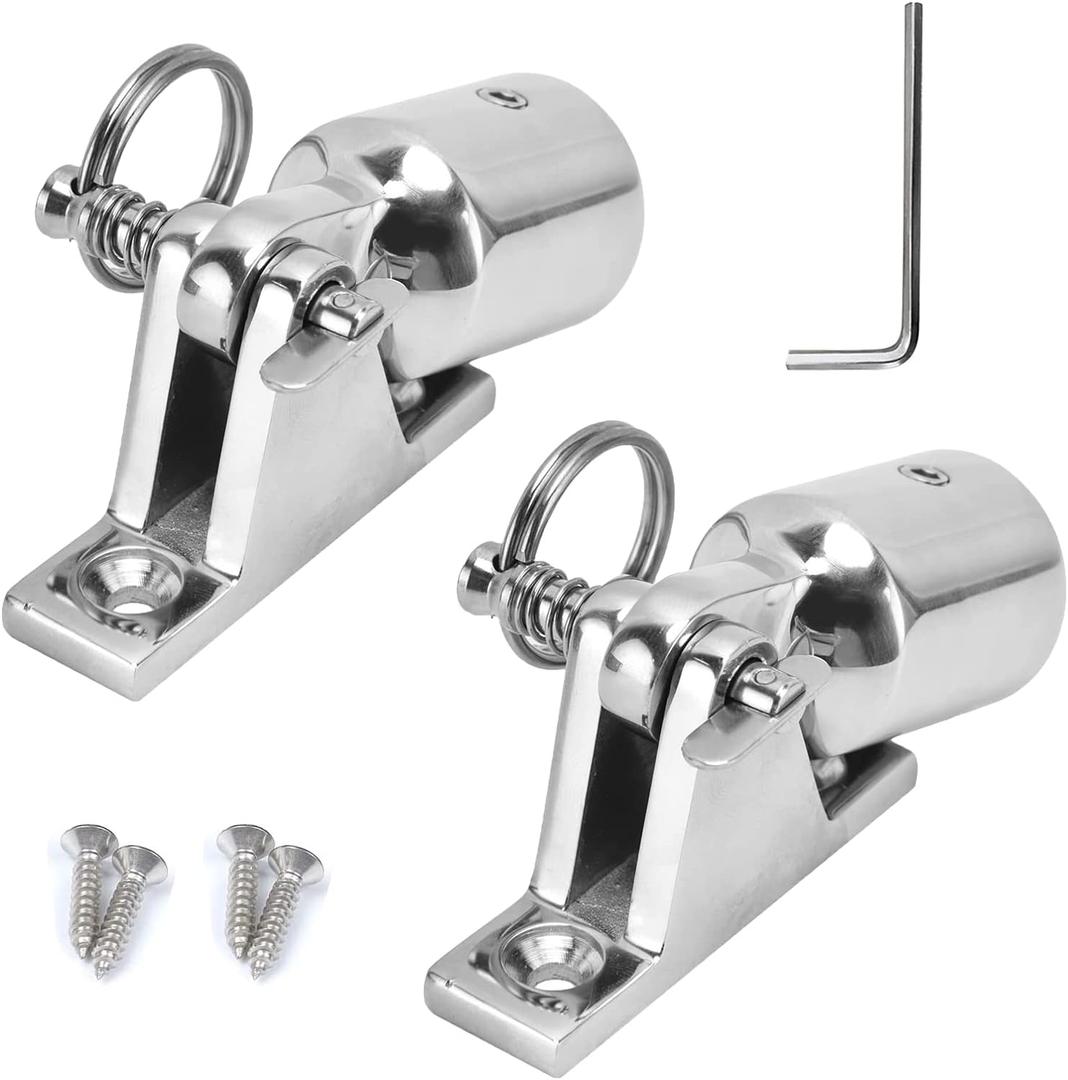Bimini Top Hardware, Deck Hinge with Quick Release Pin, Eye End Cap, 316 Stainless Steel (2 Pair)