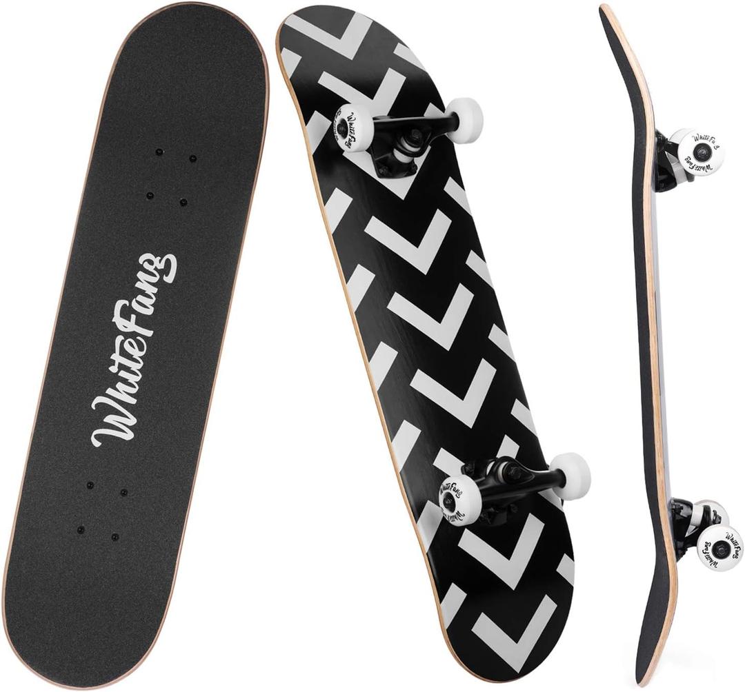 White Fang checkered skateboard, (32in L x 8in W)