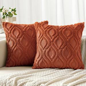 MIULEE Rust Throw Pillow Covers 16x16 Inch, Soft Winter Plush Faux Wool Couch Pillow Covers Set of 2 Decorative Farmhouse Boho Throw Pillows for Sofa Living Room Bed