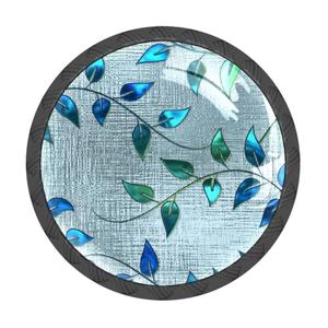 MSINMKOK 4 Pack Drawer Knobs Decorative Blue Leaves Cabinet Knobs Crystal Glass Drawer Pull Handles for Dressers Cabinets Kitchen Bathroom - Cupboards Wardrobes Hardware Furniture Knobs