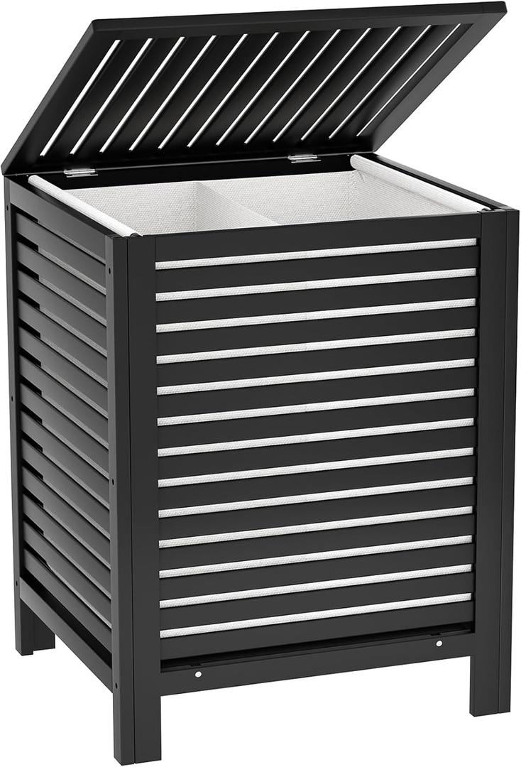 Homykic Bamboo Laundry Hamper with Lid, 120L Large Clothes Laundry Sorter with Removable 2-Section Liner Bag, Raised Laundry Basket Organizer for Clothing, Bathroom, Bedroom, Laundry Room, Black, 17.7" X 17.7" X 25"