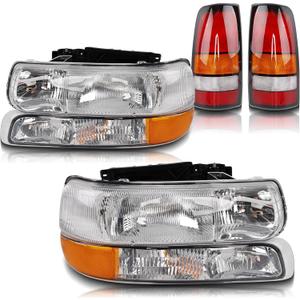 Headlights Tail Lights Combo Compatible with 1999 2000 2001 2002 Chevy Silverado 1500/HD 2500/HD - Headlamp Taillight Assembly Replace GM2502187 GM2503187-6PCS OE-Style