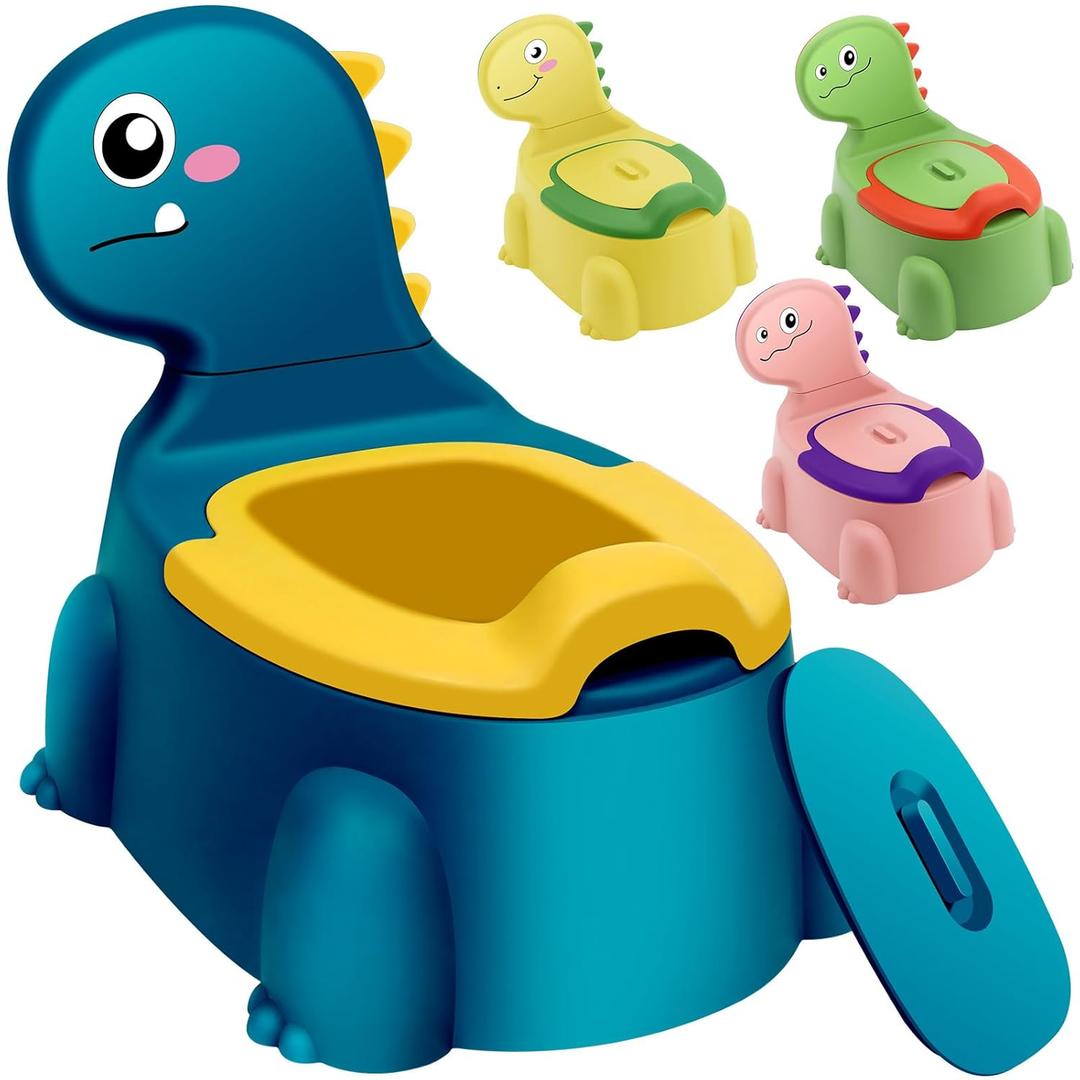 Potty Seat Baby Training Chair Boys Girls Toddler Dinosaur Comfortable children 1-5 years old Baby toilet Animal seat with lid back potty trainer (Blue)