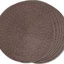 FunWheat Round Braided Placemats Set of 6 Table Mats for Dining Tables Woven Washable Non-Slip Place mats 15 inch (Brown, 6pcs)
