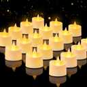 24-Pack Realistic Flameless Tea Lights, Patented Dual-LED Tech (Steady + Flicker) - Battery Operated Warm Yellow Votives for Wedding, Valentine, Home Decor (Ivory Base, 24 Pack)