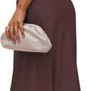LYANER Women's Satin Spaghetti Straps Cowl Neck Sexy Ruch Cocktail Midi Dresses (Brown, M)