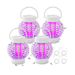 Qualirey 4 Pack 2 in 1 White Electric Bug Zapper Indoor USB Mosquito Zapper Outdoor Electronic Mosquito Killer Lamp Electric Shock Hanging Fly Trap Light for Home Patio Backyard(Lantern Style)