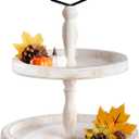 Mustry Rustic Wooden 2-Tier Tray Stand for Farmhouse Kitchen & Home Decor