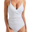 SUUKSESS Women Sexy Wrap Push Up One Piece Swimsuit Slimming Tummy Control Bathing Suit Retro Backless Cut Out Swimwear (White,M)