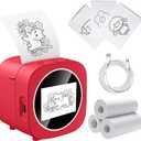 AI Voice-Powered Sticker Maker for Kids, Smart Mini Thermal Printer with 6 Art Modes and 3 Rolls Paper, Inkless Portable Thermal Sticker Printer Box for Study Note, Picture, List, DIY, Crafts