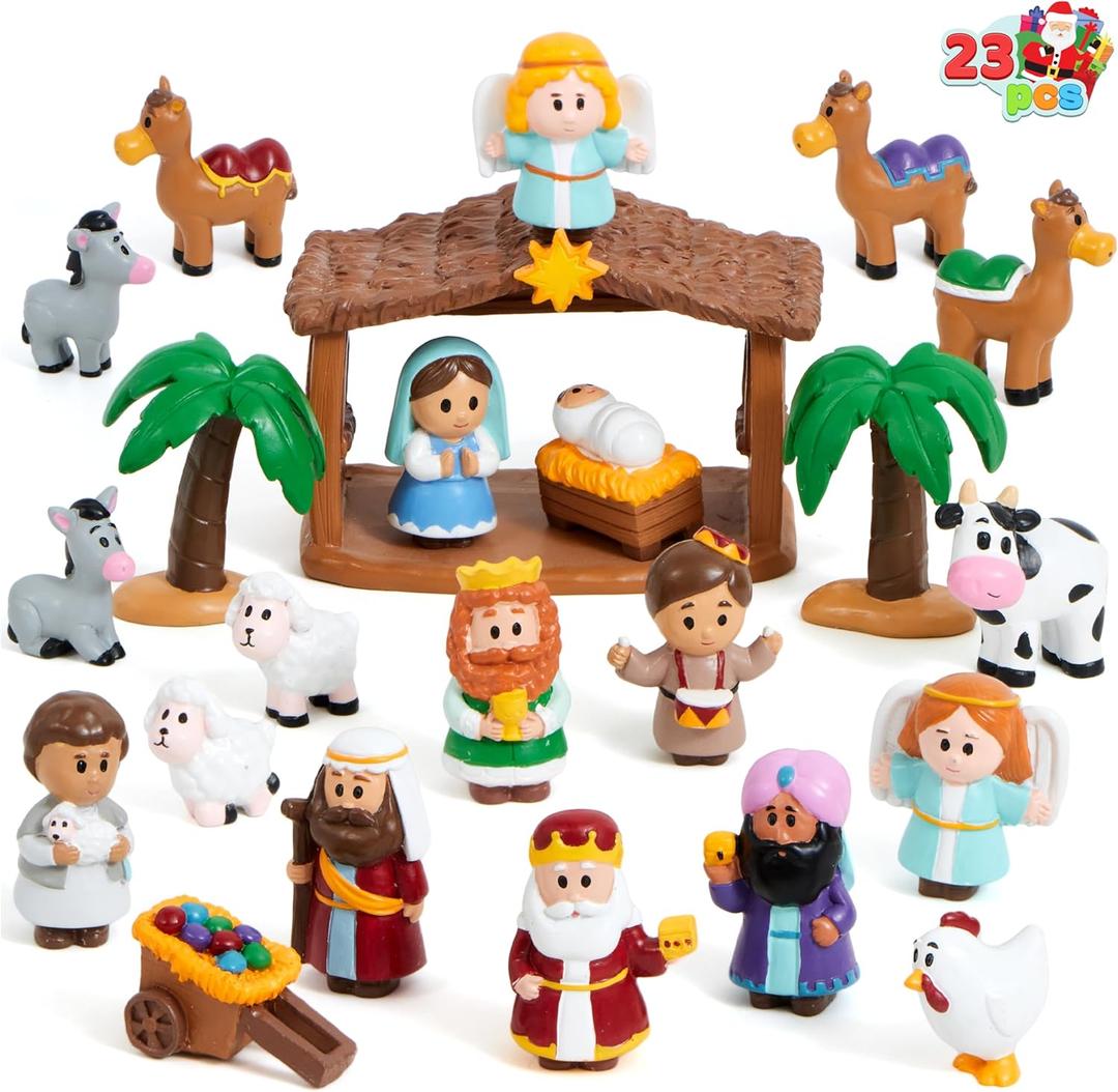 JOYIN 23 PCS Christmas Little Nativity Playset Figurine, Christmas Story Manger Scene Miniature Toys for Kids Toddlers Xmas Gift, Party Decorations Tabletop