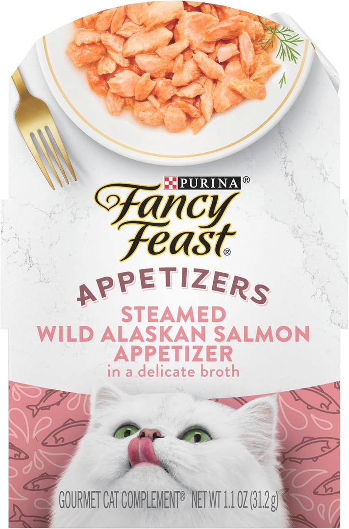 2 x Purina Fancy Feast Appetizers Lickable Grain Free Wet Cat Food Topper Wild Alaskan Salmon Appetizer - (Pack of 10) 1.1 oz. Trays (EXP 01/01/28)